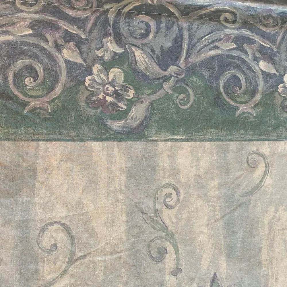 Vintage 70s Dan River Queen Flat Sheet Blue White swirls floral